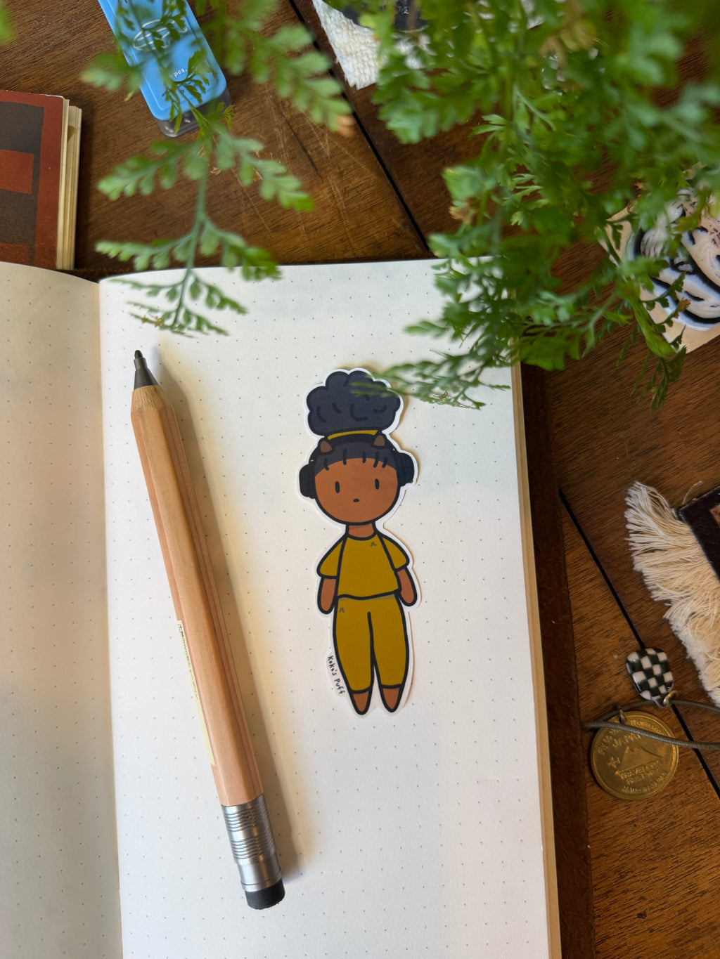 Koko's Puff Travel Girl Sticker (Curry Green)